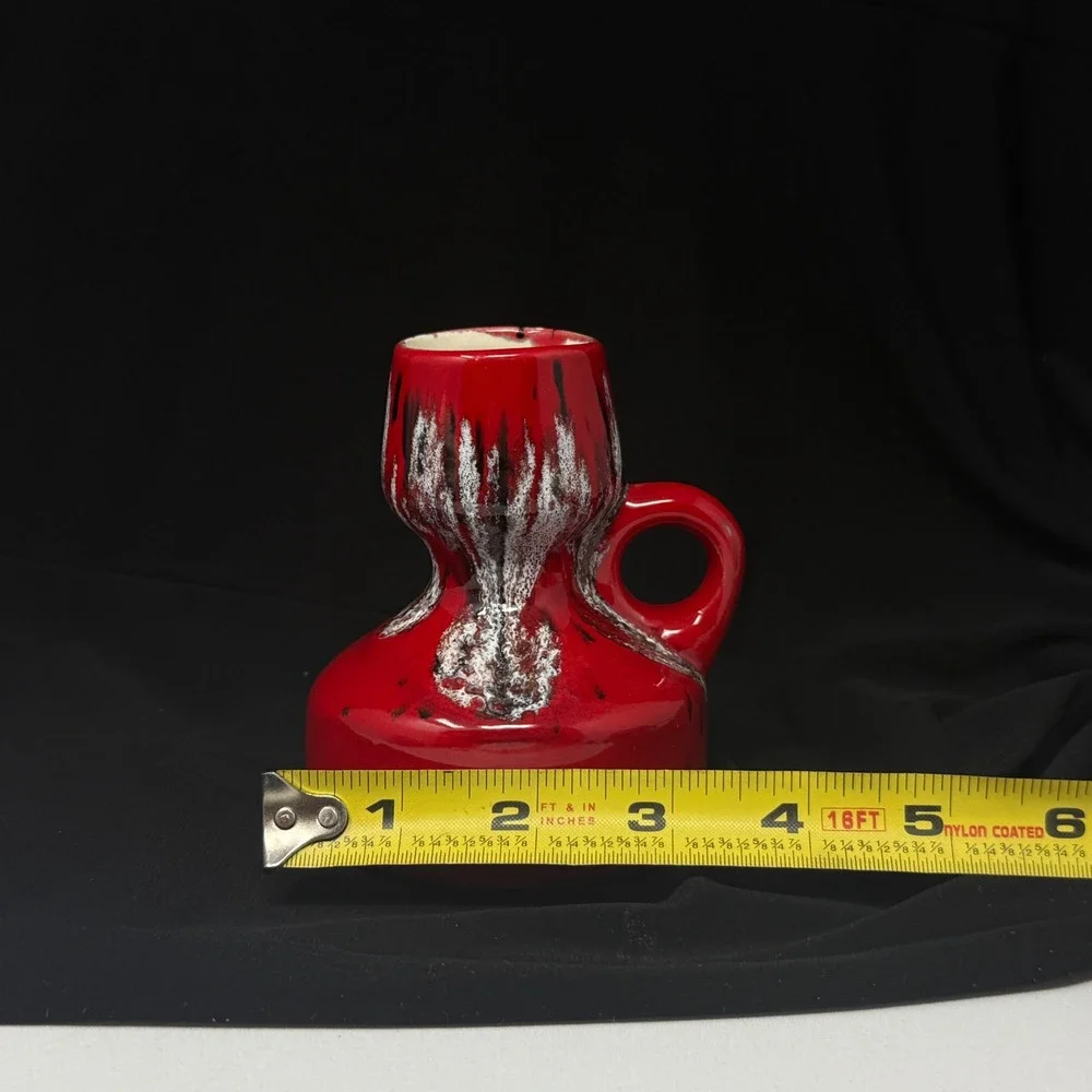 Red Dripware Glaze Black White Candleholder Vase Handthrown Pottery Eclectic  4